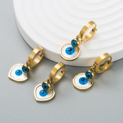 China New Environmental Friendly Gold Plated Stainless Steel Eye Stud Earrings Heart Drop Titanium Steel Earrings For Women for sale