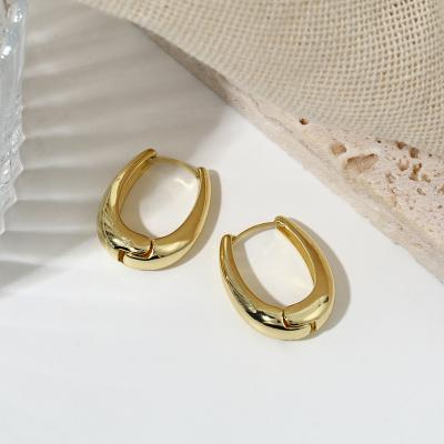 China Fashion Environmental Friendly Gold Plated Hollow Geometric Chunky Exaggerate Big Hoop Earrings U Shape Earrings for sale