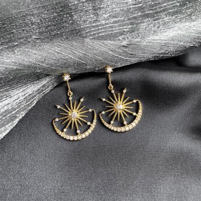 China Environmental Friendly Exquisite Silver Rhinestone S925 Needle Moon Earring Sun Stars Earring For Women for sale