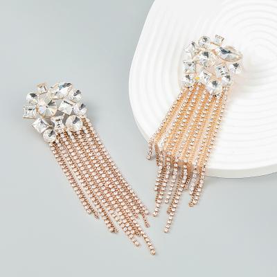 China New Summer Style Exaggeration Geometric Rhinestone Spring And Tassel Environmentally Friendly Diamond Flower Earrings For Women for sale