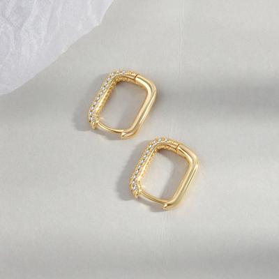 China Fashion Environmental Friendly Zircon Geometric Square Stud Earrings Gold Plated Square Circle Stud Earrings Jewelry For Women for sale