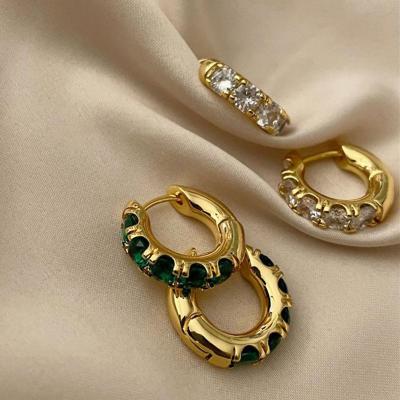 China Environmental Friendly 925 Sterling Silver Circle Earring Gold Plated Diamond Ear Buckles Earring Green White for sale