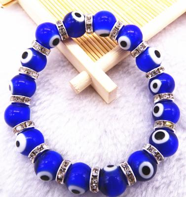 China Eco-friendly Acrylic Blue Eye Beaded Crystal Glass Bracelet Stretchable Eye Bead Bracelet For Women for sale