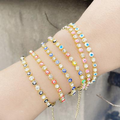 China New Eco-Friendly Gold Plated Oil Drop Blue Eye Bracelet Diamond Zircon Eye Micro Bracelet For Women for sale