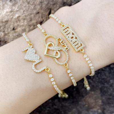 China Eco-Friendly Mom Bracelet Gold Plated Diamond Love Heart Letter Love U of I Bracelet for Mother's Day Gifts for sale