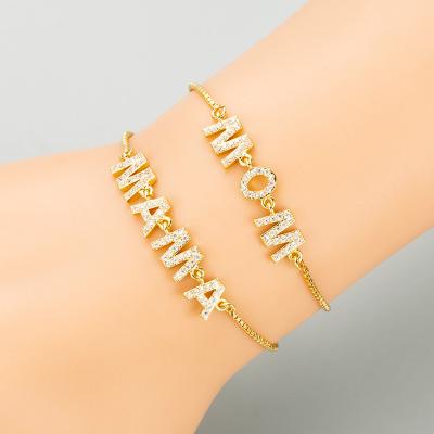 China Eco-Friendly Mum Letter Zircon Micro Shiny Inlaid Bracelet Bangle Gold Plated For Women Mother's Day Gift for sale