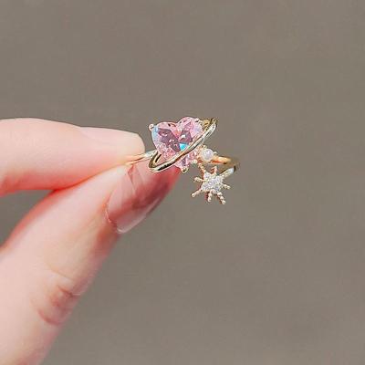 China High Quality Crystal Rings Gold Plated Heart Zircon Rose Fashion Adjustable Ring For Women for sale