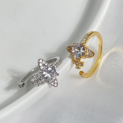 China High Quality Fashion Inlaid Zircon Rings Gold Plated Hollowed Out Diamond Geometric Open Ring For Women for sale