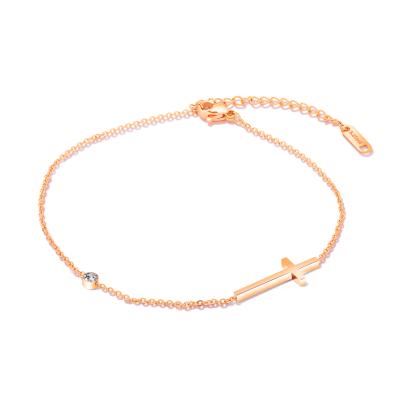 China FASHIONABLE Jewelry Wholesale Zircon Rose Gold Plated Foot Chain Anklet Chain Stainless Steel Cross Anklets for sale