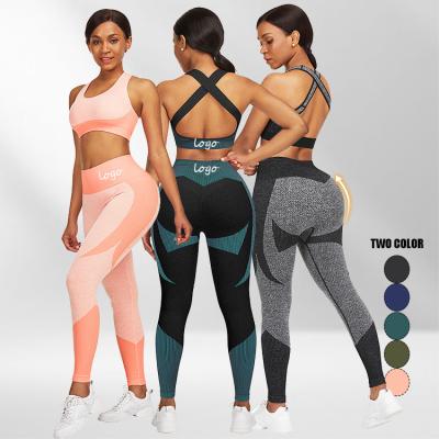 China Wholesale Breathable Two Piece Bra Set Dismountable Women Yoga Pads Sports Wear Two Piece Set Leggings for sale