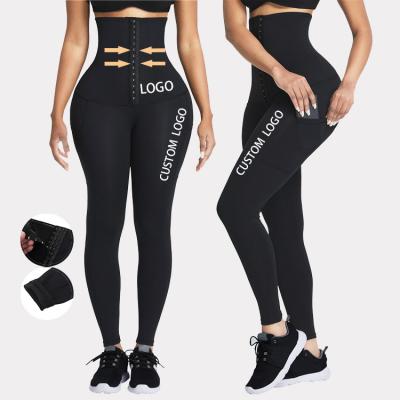 China Wholesale Antibacterial Waist Trainer Leggings With Pockets Elasticity Tummy Control Gaiters For Women for sale