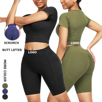 China Solid Color Anti-Static Gym Fitness Sets High Waist Leggings Workout Yoga Sets 2 Piece Workout Clothing Sets for sale