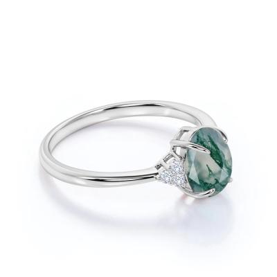 China Schrijver uit de klassieke oudheid 7 Steen 1,1 karaat Ovale Besnoeiing Moss Green Agate en Diamond Plain Shank Wedding Ring in Witgoud Te koop