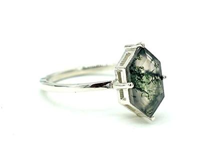 China Hexagon Moss Agate Ring mit Diamanten als Geschenk-Verpflichtungs-Frauen schellen zu verkaufen