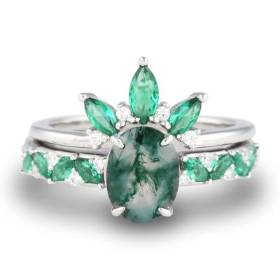 China Moss Agate Emerald Ring Set, anillo de bodas de la promesa del regalo de la joyería del aniversario en venta