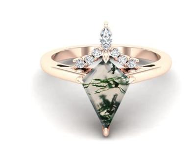 China Kite Shape Stone Natural Moss Agate Engagement Ring Vintage Art Deco Gift Love en venta