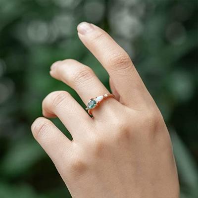 China Natural Moss Agate Opal Moissanite Stone Ring Unique For Engagement Wedding zu verkaufen