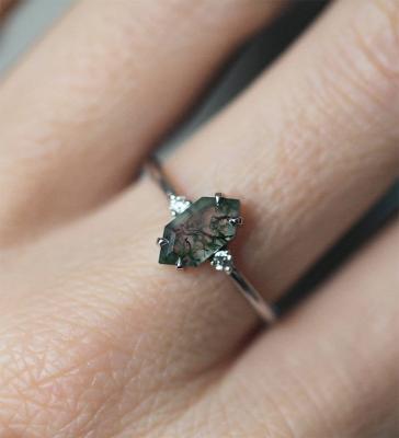 China Green Genuine Moss Agate Ring , Gemstone Beautiful Women Ring zu verkaufen