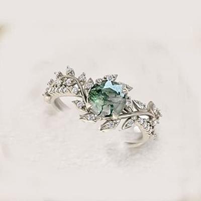 China Leaf  Shape 925 Sterling silver Center Stone Bridal Mossagate Engagement  ring Te koop