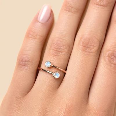 Cina Rose Gold Vermeil Sunstone Moonstone Engagement Ring Brilliant Cut Adjustable in vendita