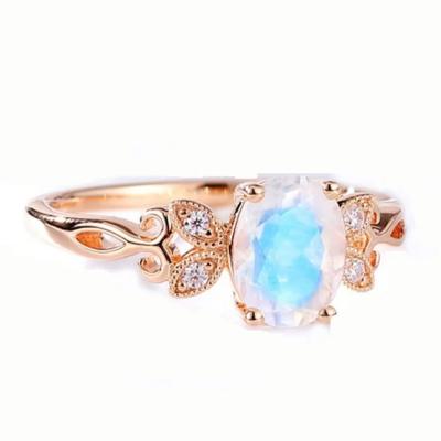 Cina Fashion Jewelry Genuine Blue Moonstone Ring 925 Sterling Silver Plated Rose Gold in vendita