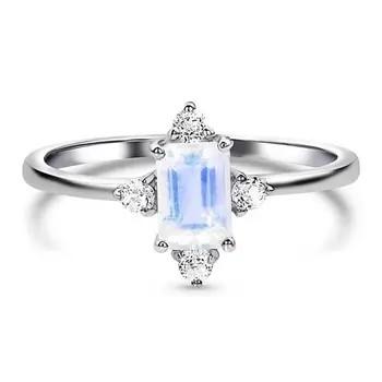 Κίνα White Gold Plated Emerald Cut Blue Moonstone Engagement Rings Sterling Silver προς πώληση