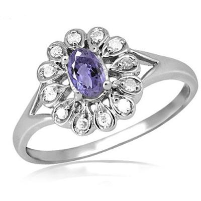 China Os joalheiro batem 1/4 de quilate T.G.W. Tanzanite And White Diamond Accent Sterling Silver Ring à venda