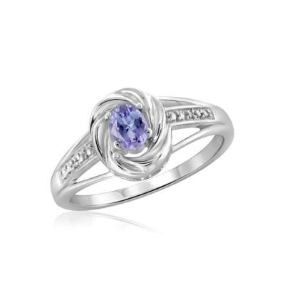 China 1,25 dente Tanzanite natural Ovate do quilate 4 e acento Diamond Sterling Silver Ring branco à venda