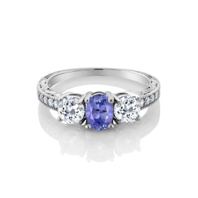 China 0,25 quilates Tanzanite com Sterling Silver Ring Jewelry com Diamond Accent branco à venda