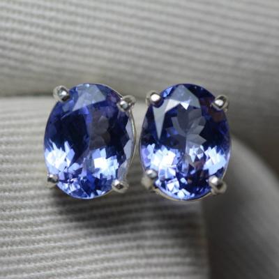 China 14k White Gold Oval Genuine Natural Tanzanite Earrings with CZ à venda