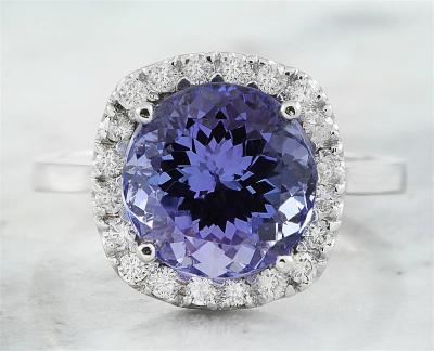 China 6,02 CTW ouro branco contínuo azul natural de Tanzanite e de Diamond Ring 18K à venda