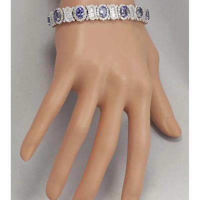 China 24,70 CTW ouro branco contínuo natural de Tanzanite e de Diamond Bracelet In 14K à venda