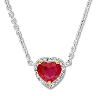 中国 Natural Garnet Ruby Necklace 1/15 ct tw CZ 14K Two Tone Gold 販売のため