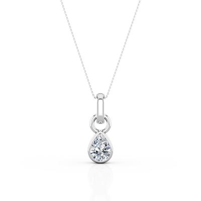 China 0.33 Carat Pear Cut CZ - Solitaire - Bezel Setting Pendant Necklace - 10K White Gold for sale