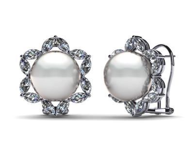 China 14K witgouddiamant & Witte Zoetwatergekweekte parel Marquise Earring Te koop