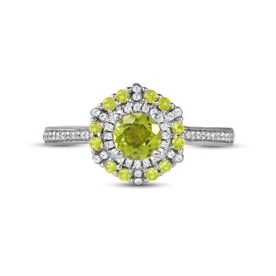 China Groen Peridot & Diamond Ring 1/6 ct tw 10K Witgoud in Zilver Te koop