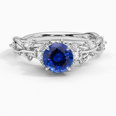 China Sapphire Secret Garden Diamond RingSet met 6mm Premie Blauwe Ronde Saffier Te koop