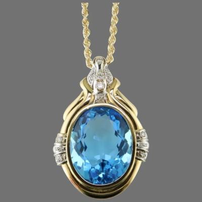 Cina 14K in tondo ha tagliato Topaz And Diamond Pendant Enhance blu per le donne in vendita