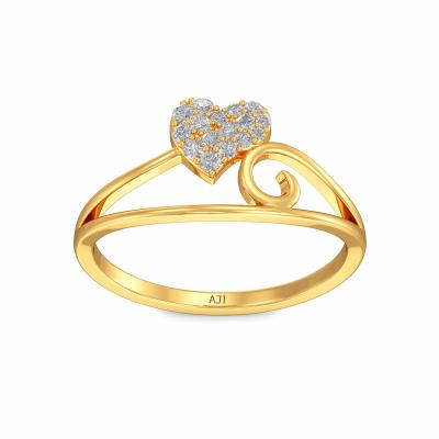 China Joyalukkas 9K Yellow Gold Ring , Girls Heart Diamond Engagement Ring for sale