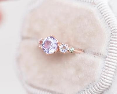 Cina Natural Lavender Quartz Ring , 925 Sterling Silver Rose Gold Plated Five Stone Ring in vendita