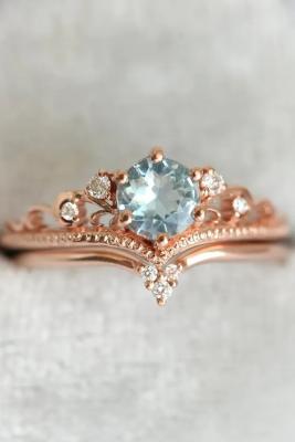 Κίνα Delicate S925 Rose Gold Plated Natural Round Shape Aquamarine Ring Women Jewelry προς πώληση