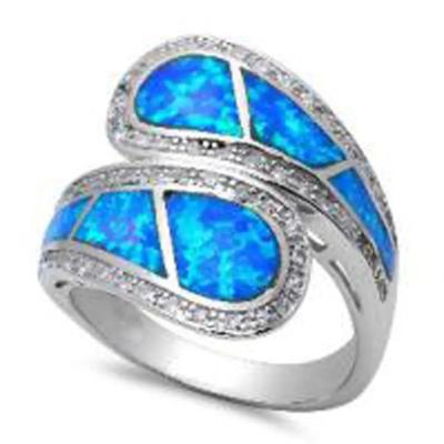 China Blue Opal Greek Key Design Wraparound 925 Sterling Silver Ring Handmade Opal Jewelry For Women for sale