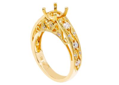 China material do ouro amarelo do anel 18K de 6pcs 0.07ct Diamond Semi Mount Jewelry à venda