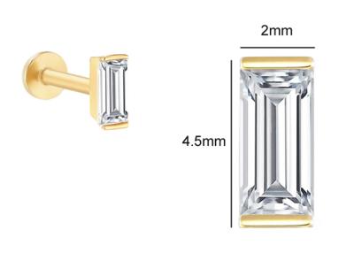 China Körperpiercing-Schmuck-Ohrring Soem-ODM des Gold14k mit Rechteck-Diamanten zu verkaufen