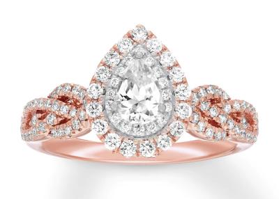 Cina taglio della pera di Ring Set 7.0mm di 7ct 8ct 18K Rose Gold Ring, di impegno e di nozze in vendita