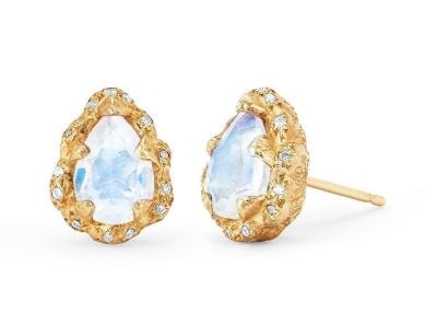 China El descenso del agua talló los pendientes del oro 9K con el diamante real de 6×8M M Moonstone en venta