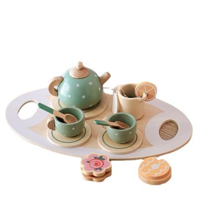 China Wholesale Kids Educational Mini Wooden Kitchen Simulation Afternoon Time Tea Toy For Girl Toddler Teacup Set Role Pretend Play Wooden Toys for sale