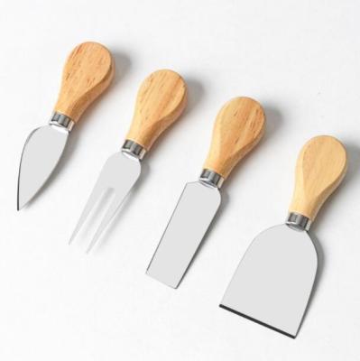 China Cheese Cutting Home Customize Unique 4pcs Cheese Knife Tool Kit Stainless Steel Cheese Knife Set With Wooden Handle for sale