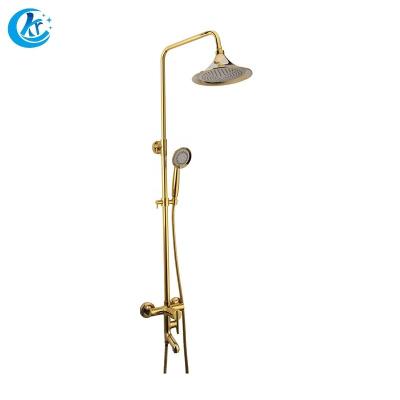 China With Sliding Bar Gold Color Wall Mounted Single Handle Bathroom Shower Brass Set for sale