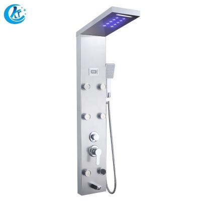 China With Sliding Bar LED Shower Panel Column Towers 304 Stainless Steel Smart Shower Panel Wall Mounted Shower Panel Waterfall Spa Jets for sale